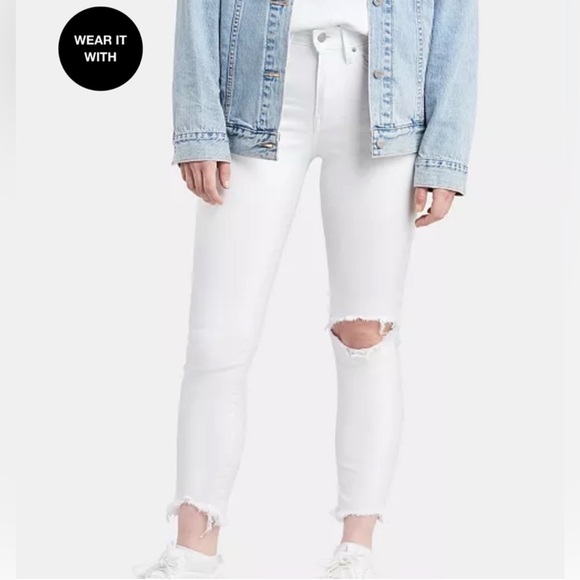 Levi's 721 White Distressed High Rise Skinny Ankle Jeans - Picture 1 of 9